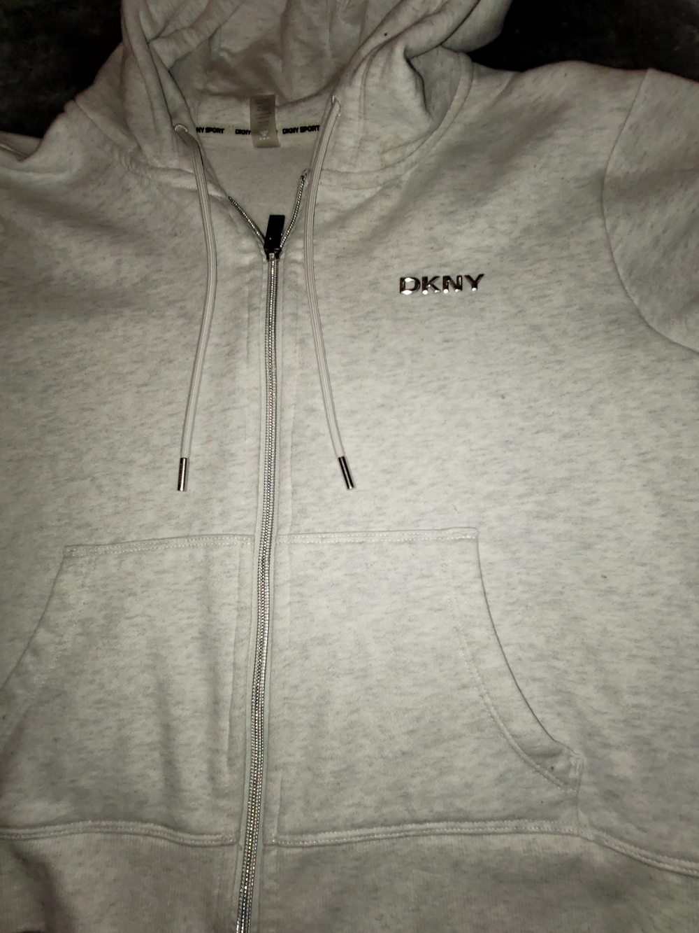 DKNY Kids Heather Light Gray Zip Hoodie with Hood